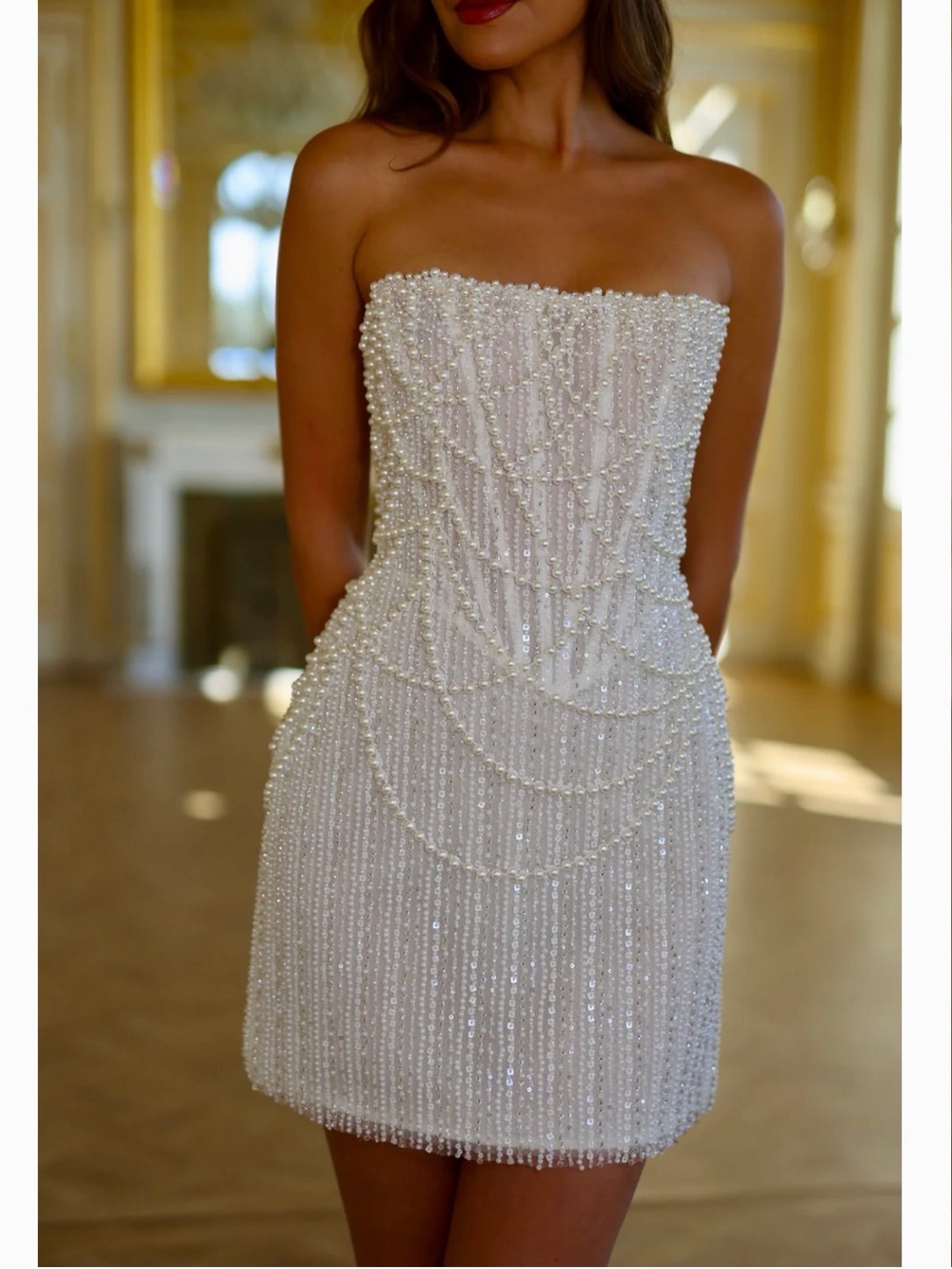 Rosie Etienne lustre pearl mini dress